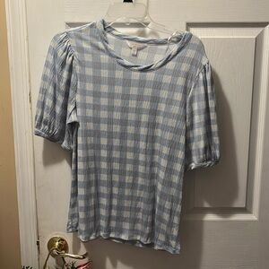Lauren Conrad blue and gray checkered top NWOT